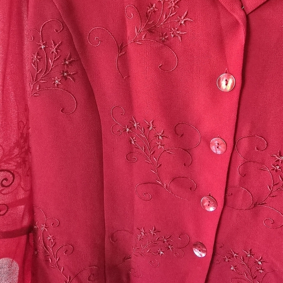 Plaza South Blazer Jacket Women Sz P14 Red Embroidered Flare Sleeves Button Up - Picture 7 of 13